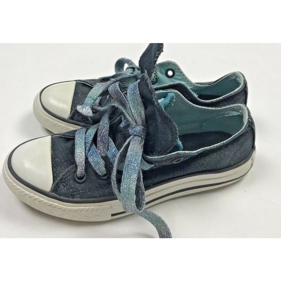 Converse All Star Chuck Taylor Low Top Sneakers Shoes Girls 13 Blue Glitter - Picture 4 of 12